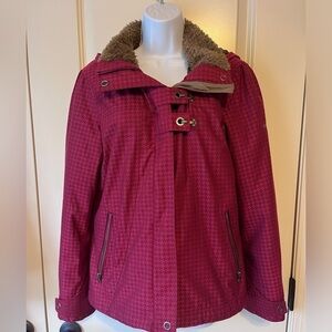 Columbia Omni Shield Abbot Kinney Red Houndstooth Faux Fur Hood Winter Jacket M